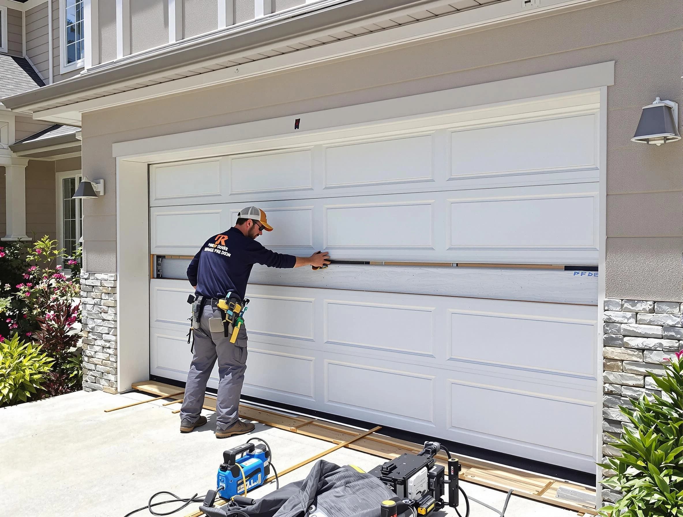 Hackensack Garage Door Repair team performing complete garage door replacement at Hackensack residence