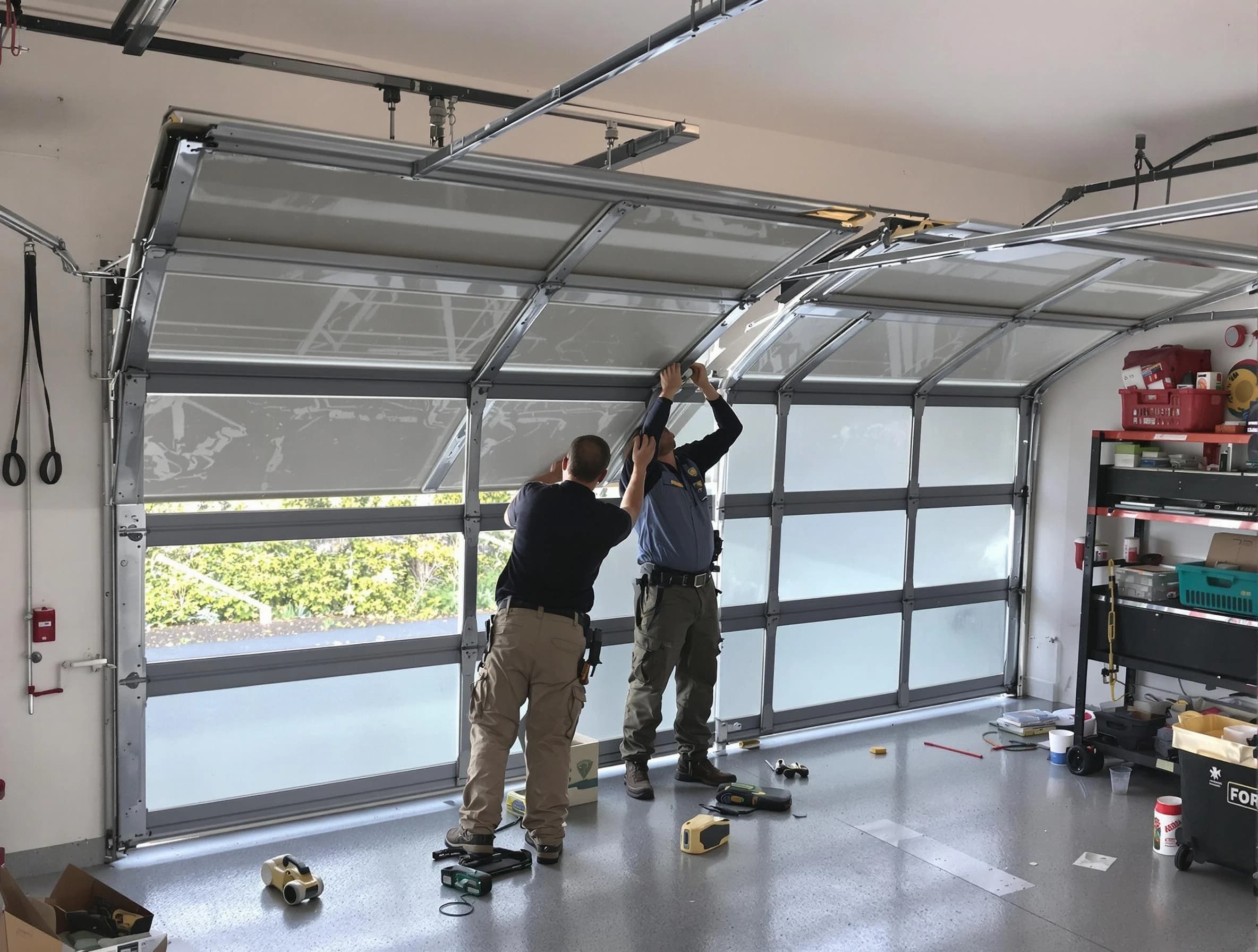 Hackensack Garage Door Repair expert performing precise panel replacement on Hackensack garage door