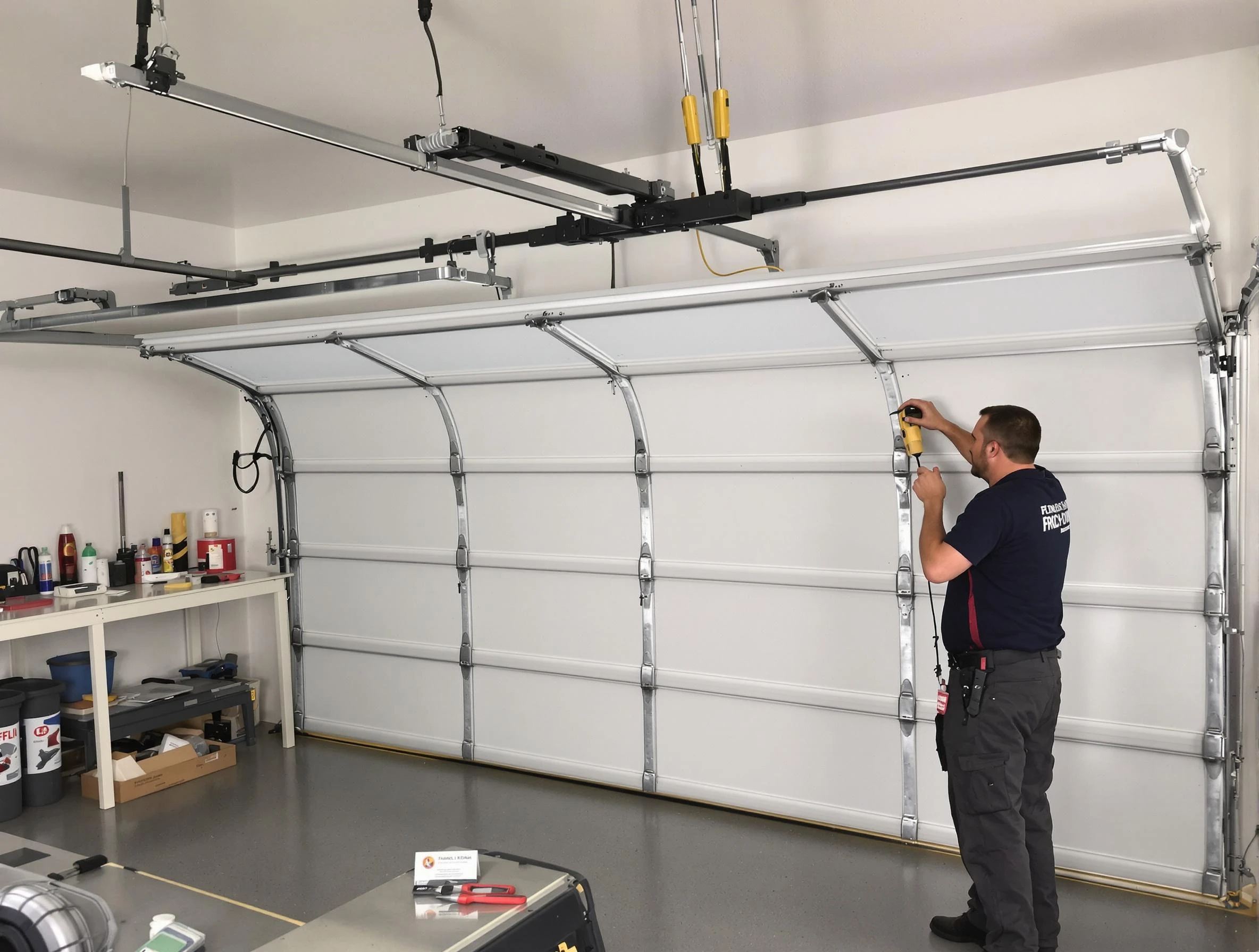 Hackensack Garage Door Repair certified technician performing overhead door system repair in Hackensack
