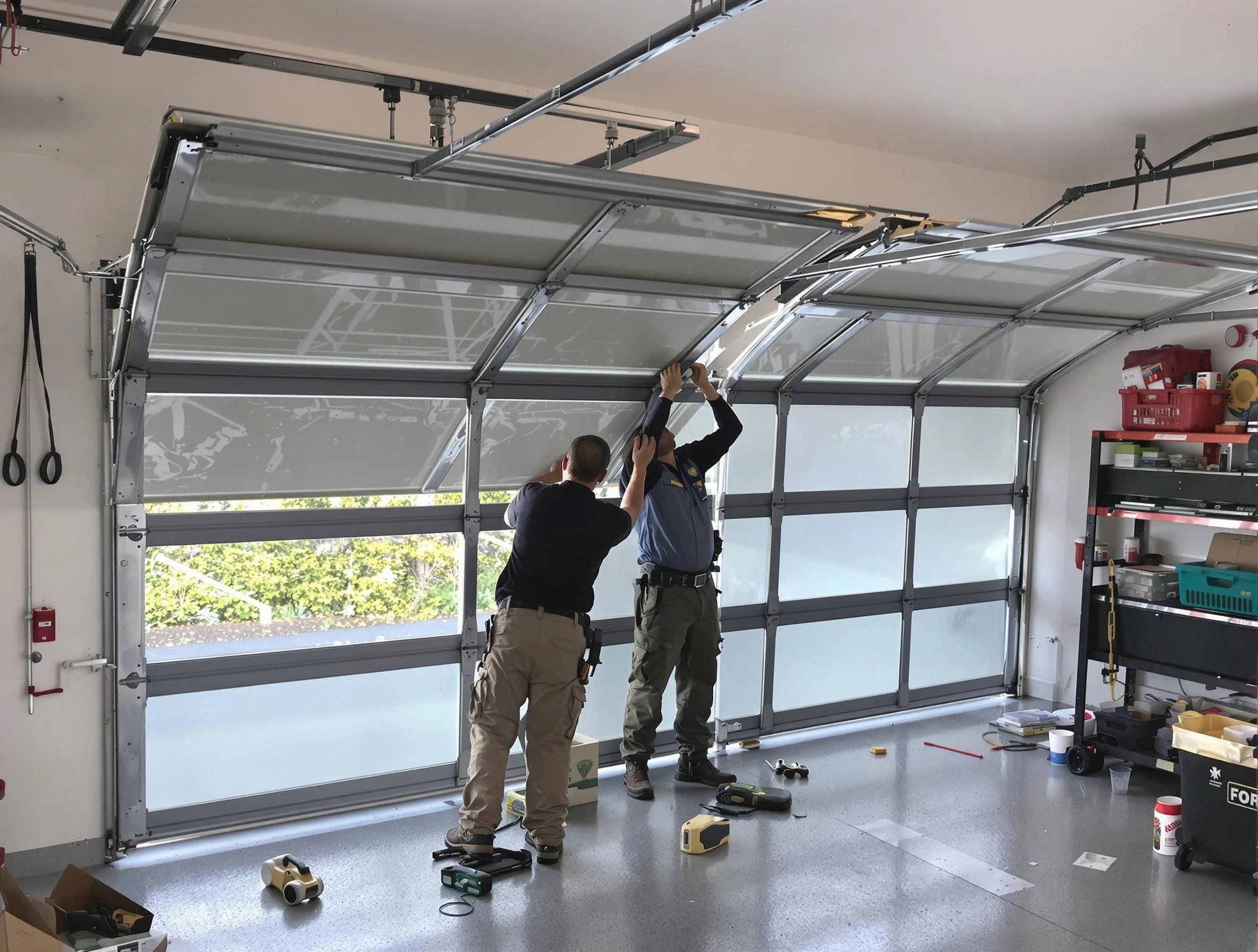 Hackensack Garage Door Repair expert performing precise panel replacement on Hackensack garage door